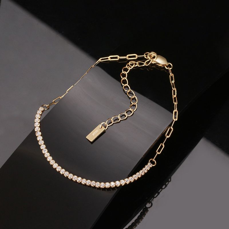 1 Piece Simple Style Geometric Solid Color Sterling Silver Plating Inlay Zircon 14k Gold Plated Bracelets