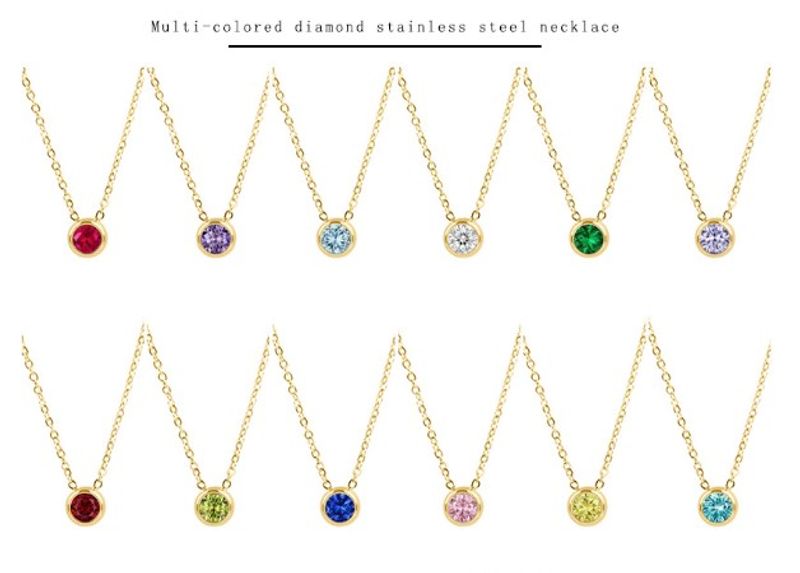 Wholesale 1 Piece Lady Round Stainless Steel Titanium Steel 18k Gold Plated Zircon Pendant Necklace