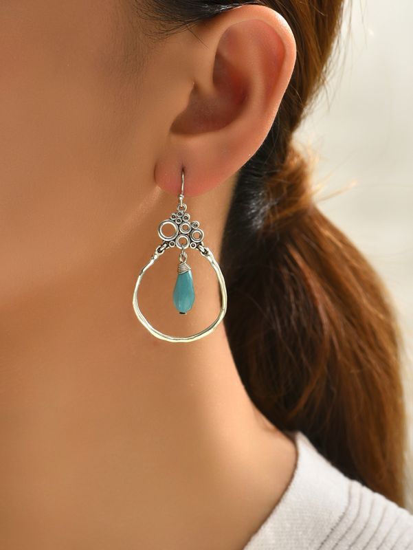 Wholesale Jewelry 1 Pair Bohemian Water Droplets Alloy Turquoise Drop Earrings