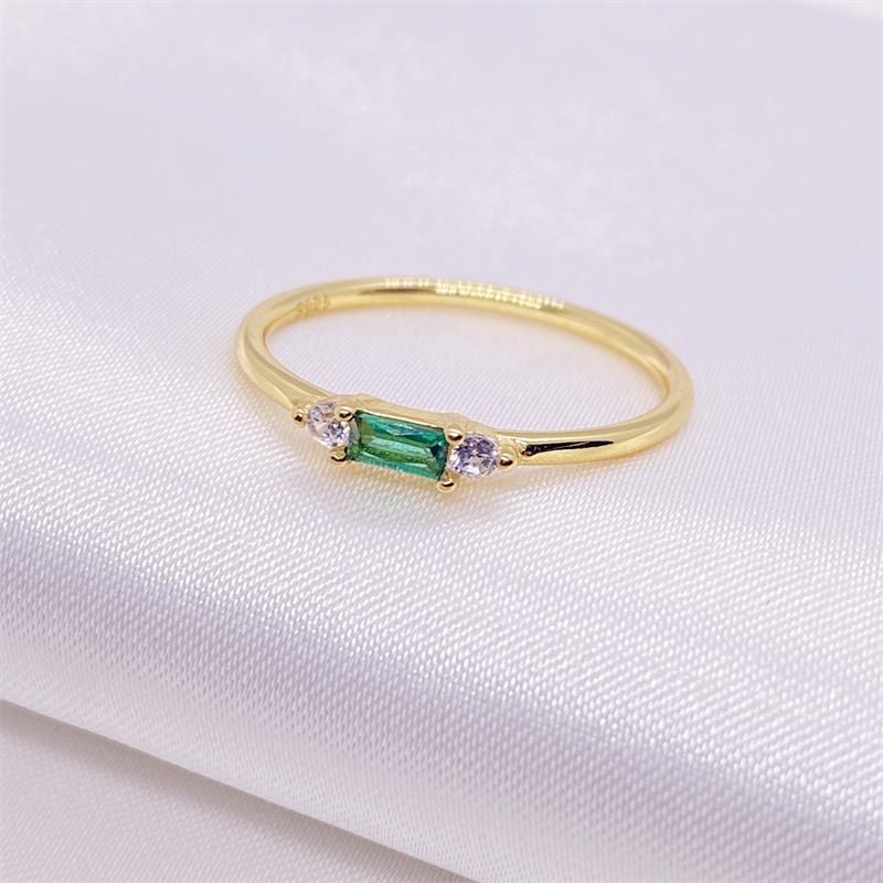 Simple Style Rectangle Sterling Silver Inlay Zircon Rings