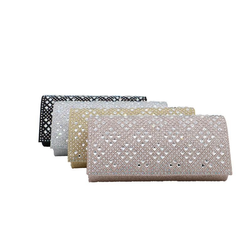 Black Gold Silver Polyester Solid Color Square Clutch Evening Bag