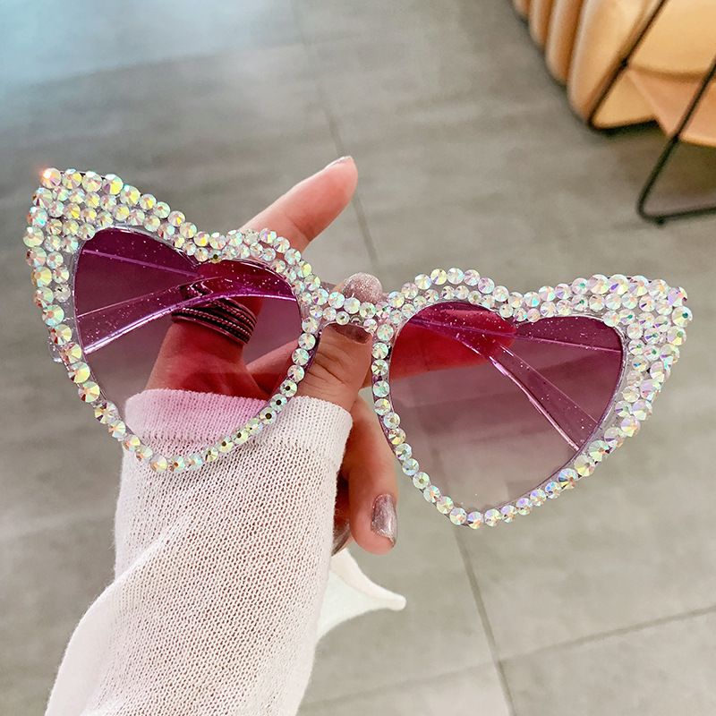 Cute Heart Shape Resin Special-shaped Mirror Diamond Frameless Women's Sunglasses
