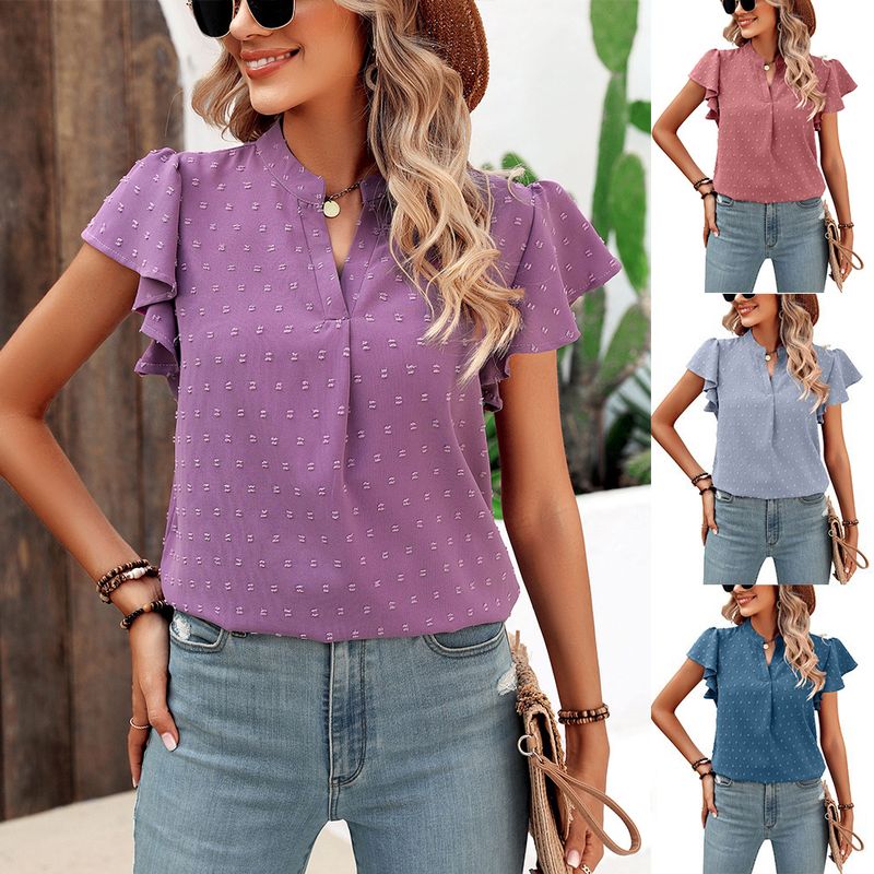 Women's Blouse Short Sleeve Blouses Patchwork Casual Solid Color
