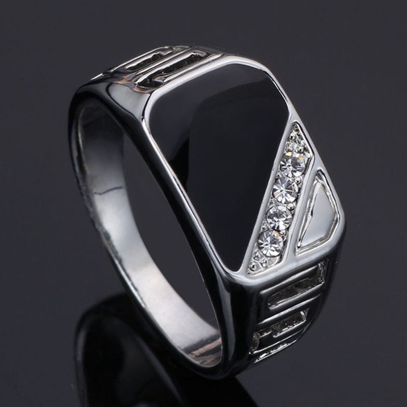 Einfache Stil Quadratische Metall Emaille Inlay Strass Steine Männer Ringe