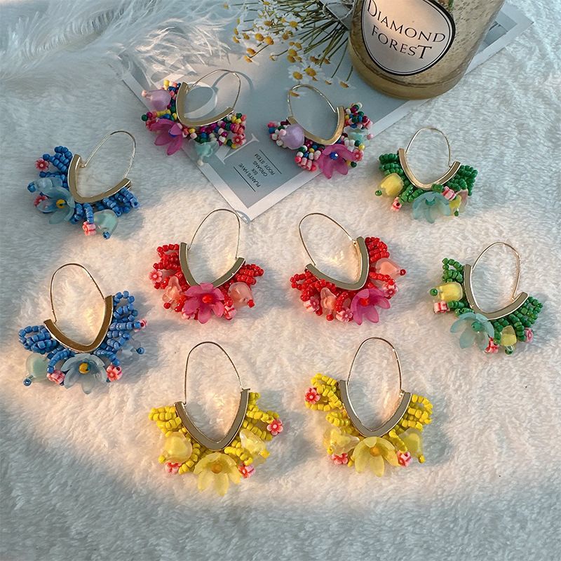 Wholesale Jewelry 1 Pair Sweet Flower Alloy Resin Earrings