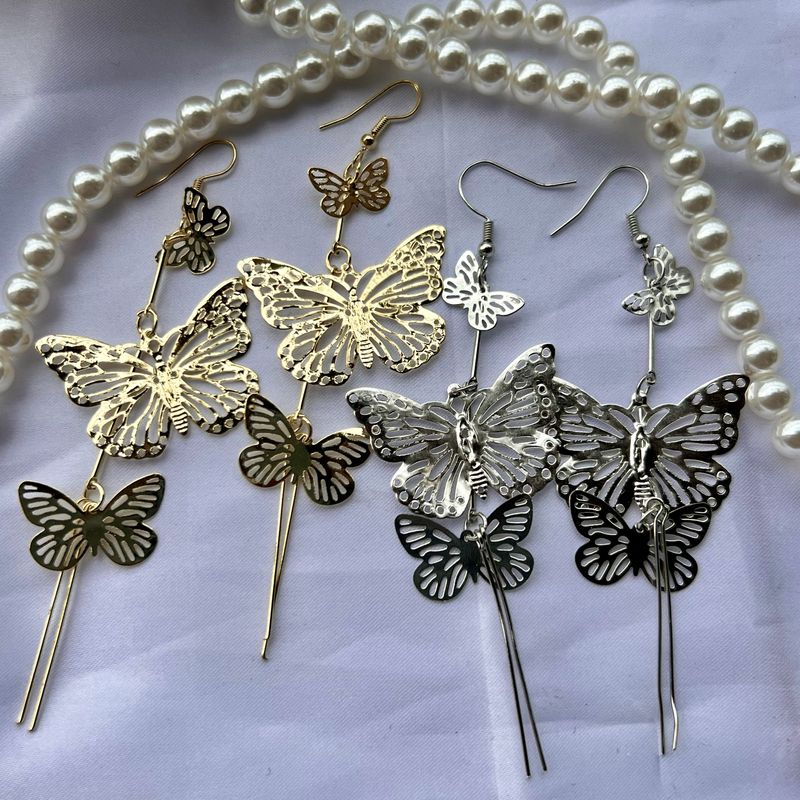 Bijoux En Gros 1 Paire Style Vintage Papillon Métal Plaqué Or Plaqué Argent Boucles D'oreilles