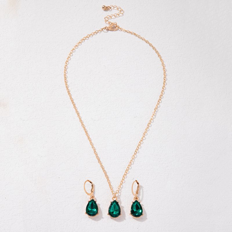 Elegant Water Droplets Alloy Inlay Artificial Diamond Women's Earrings Necklace