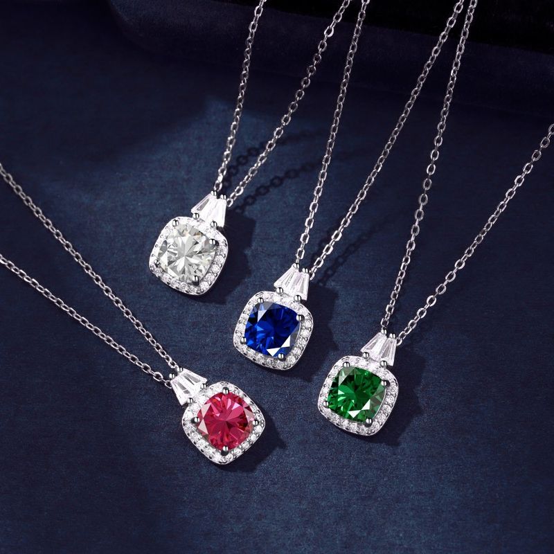 Elegant Square Sterling Silver Plating Inlay Zircon Pendant Necklace