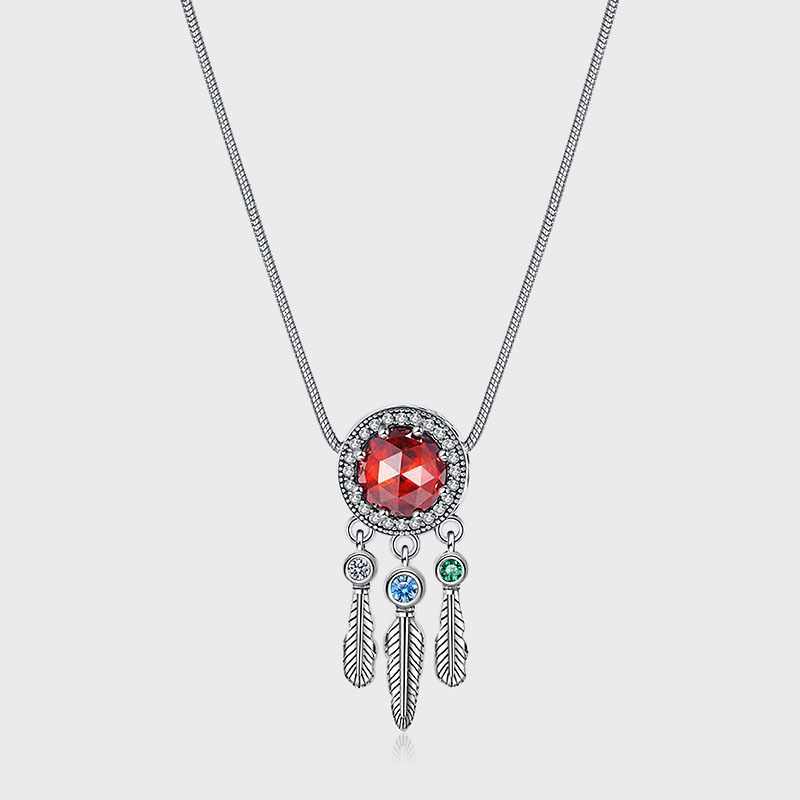 Ethnic Style Leaf Sterling Silver Plating Inlay Zircon Pendant Necklace