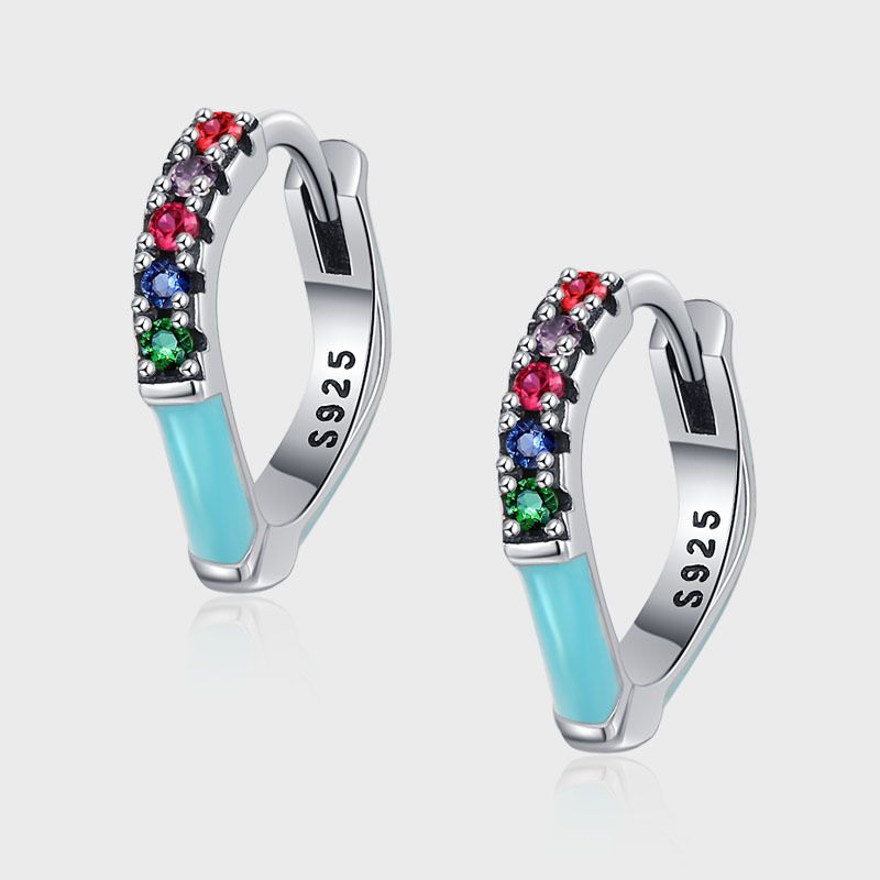 1 Paar Elegant Mehrfarbig Sterling Silber Epoxid Inlay Strasssteine Ohrringe