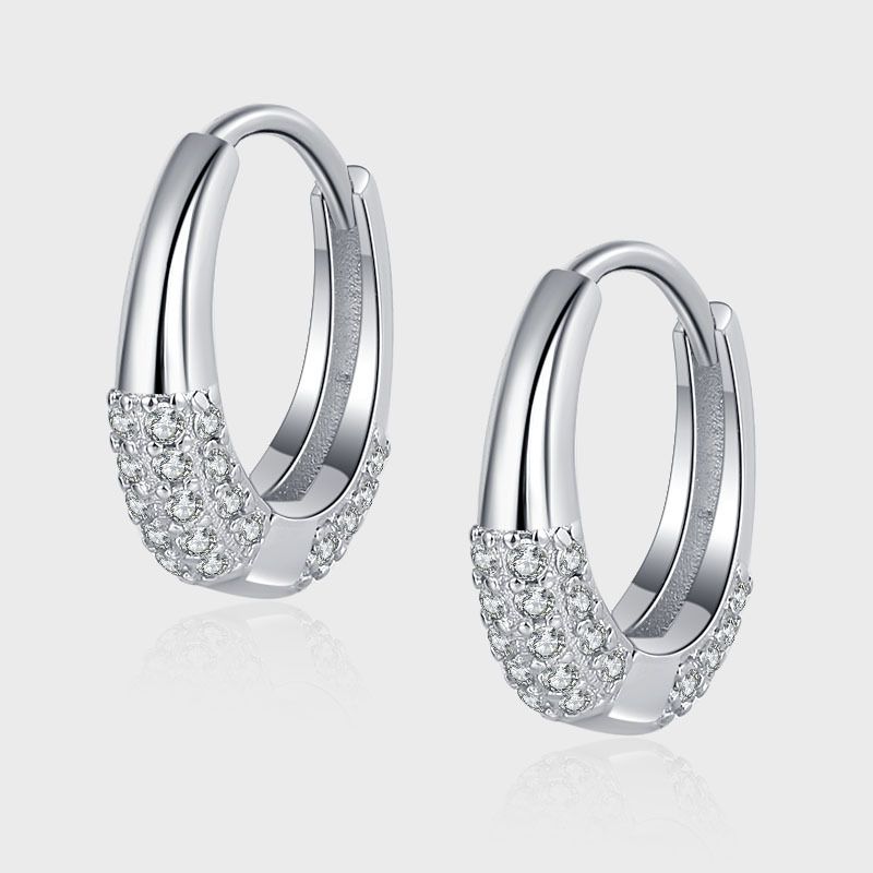 1 Paar Einfacher Stil Einfarbig Sterling Silber Inlay Zirkon Reif Ohrringe