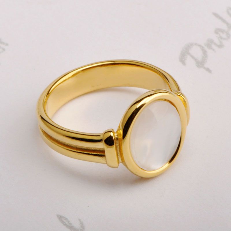 Titanium Steel 18K Gold Plated Elegant Inlay Round Shell Rings