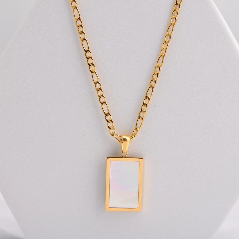 Stainless Steel 18K Gold Plated Simple Style Inlay Rectangle Shell Pendant Necklace