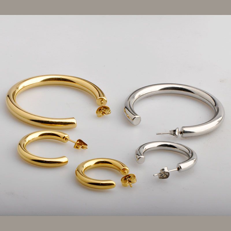 1 Pair Simple Style C Shape Plating Titanium Steel 18k Gold Plated Ear Studs