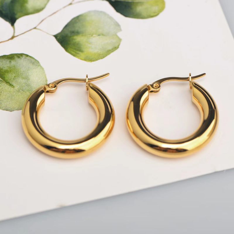 1 Pair Retro Circle Stainless Steel 18K Gold Plated Hoop Earrings
