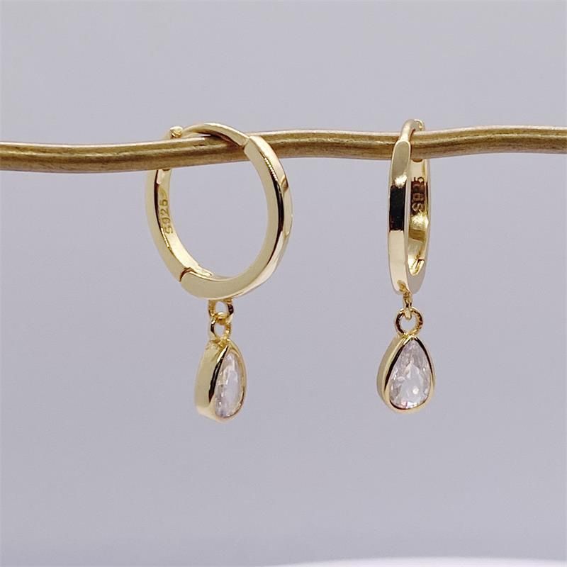 1 Pair Simple Style Water Droplets Inlay Sterling Silver Zircon Drop Earrings