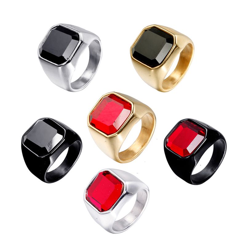 Simple Style Square Titanium Steel Inlay Rhinestones Men's Rings