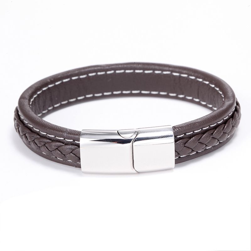 Simple Style Geometric Titanium Steel Braid Artificial Leather Polishing Men'S Bracelets