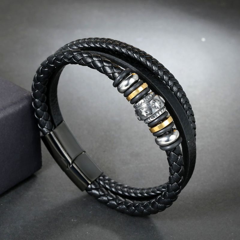Simple Style Geometric Pu Leather Titanium Steel Braid None 18K Gold Plated Men'S Bracelets