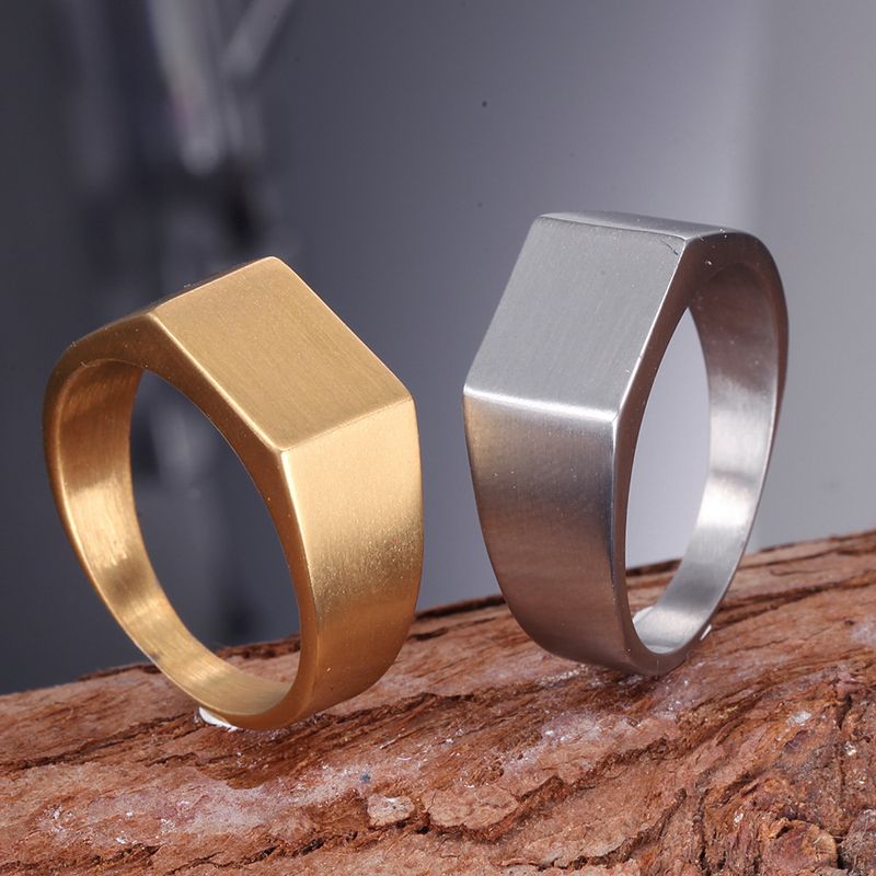 Einfacher Stil Quadrat Titan Stahl Polieren Keiner 18 Karat Vergoldet Männer Ringe