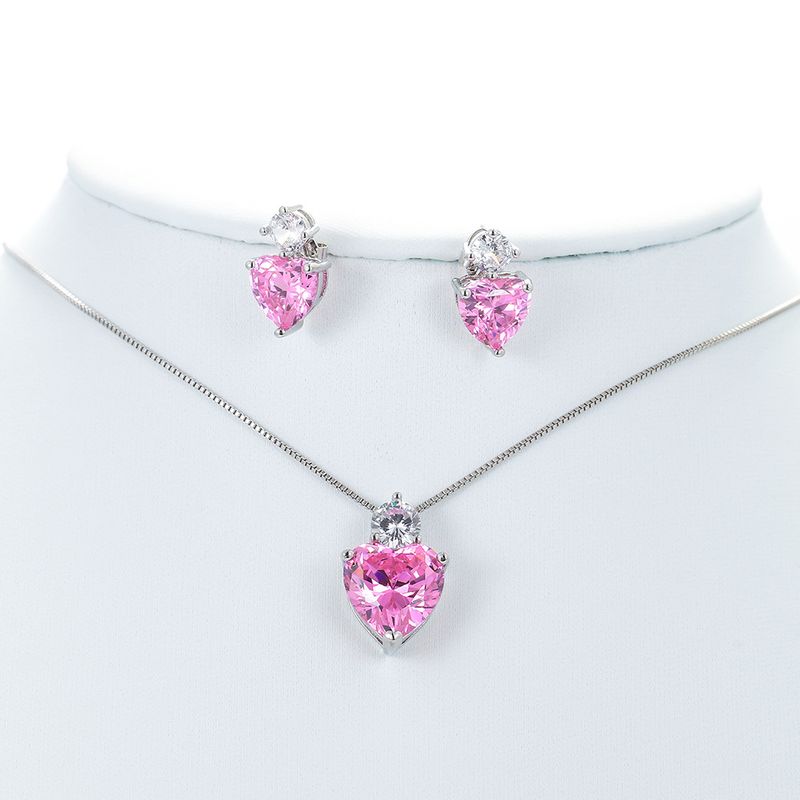 Sweet Heart Shape Copper Inlay Zircon Women's Earrings Necklace