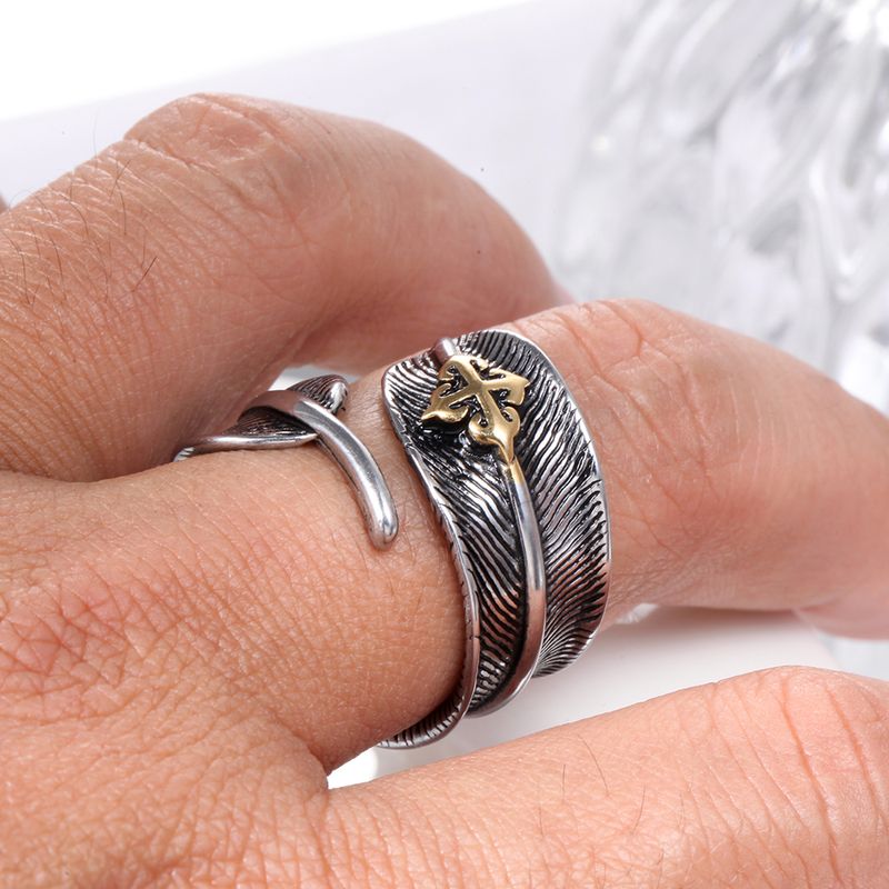 Vintage Style Feather Metal Plating Men's Open Ring
