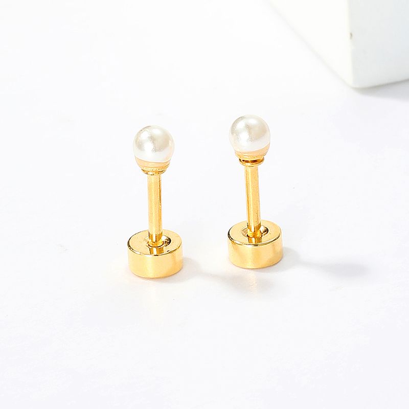 1 Paire Style Simple Rond Placage Incruster Acier Inoxydable Perles Artificielles Plaqué Or 18K Boucles D'Oreilles