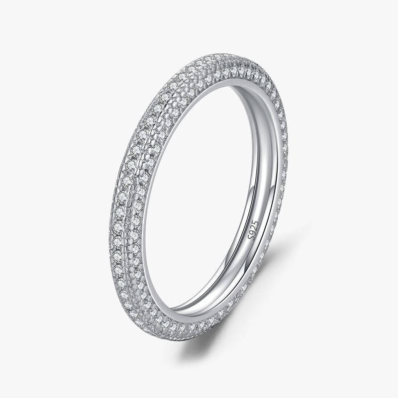 Ins Style Round Sterling Silver Plating Inlay Zircon Rhodium Plated Rings