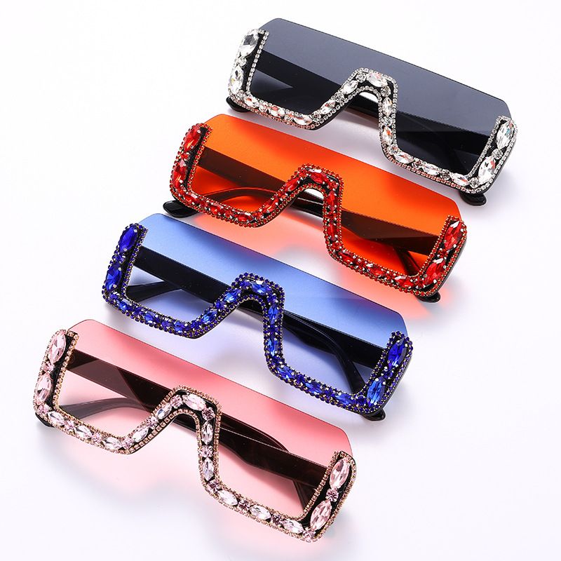 Exaggerated Solid Color Pc Square Diamond Half Frame Women's Sunglasses