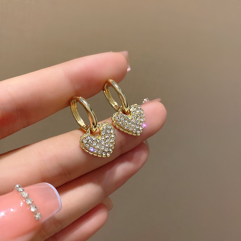 Wholesale Jewelry 1 Pair Sweet Heart Shape Alloy Rhinestones Drop Earrings
