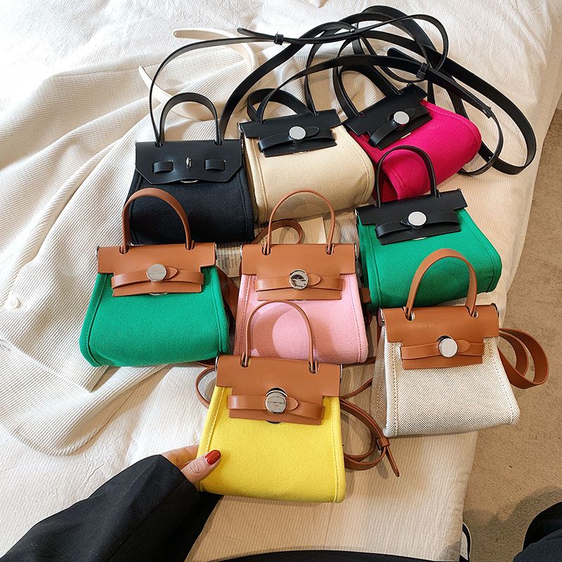 Women's All Seasons Pu Leather Canvas Color Block Classic Style Square Flip Cover Handbag