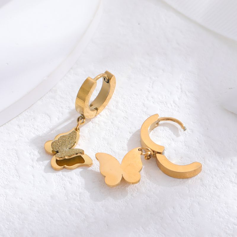 1 Pair Classic Style Cross Round Butterfly Plating Titanium Steel 24k Gold Plated Drop Earrings