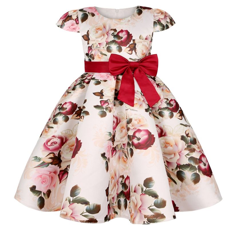 Elegante Flor Lazo Poliéster Vestidos Para Niñas