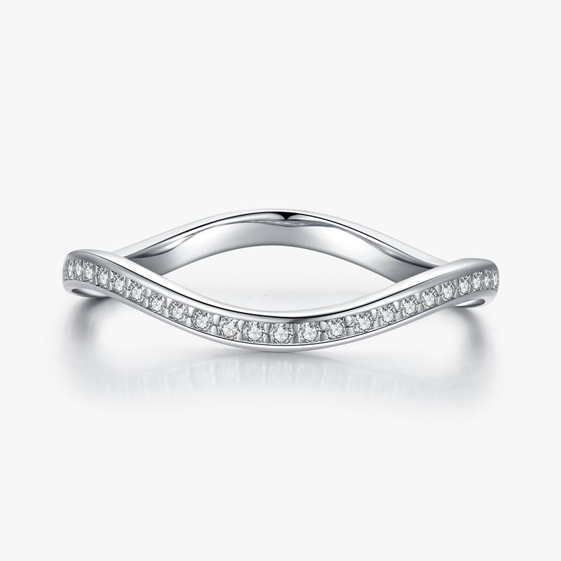 Ins Style Waves Sterling Silver Plating Inlay Zircon Rhodium Plated Wave Ring