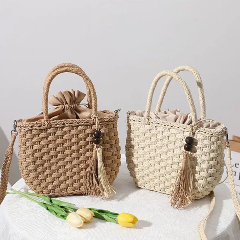 Femmes Moyen Printemps Été Paille Vacances Sac À Main Sac De Paille