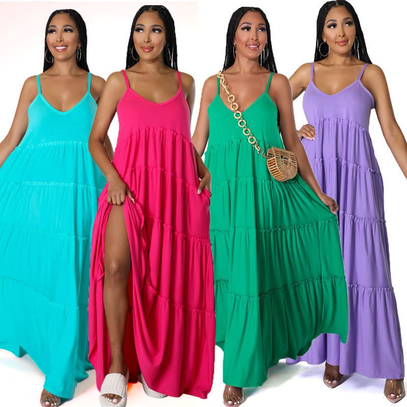Women's Strap Dress Casual Strap Sleeveless Solid Color Maxi Long Dress Daily