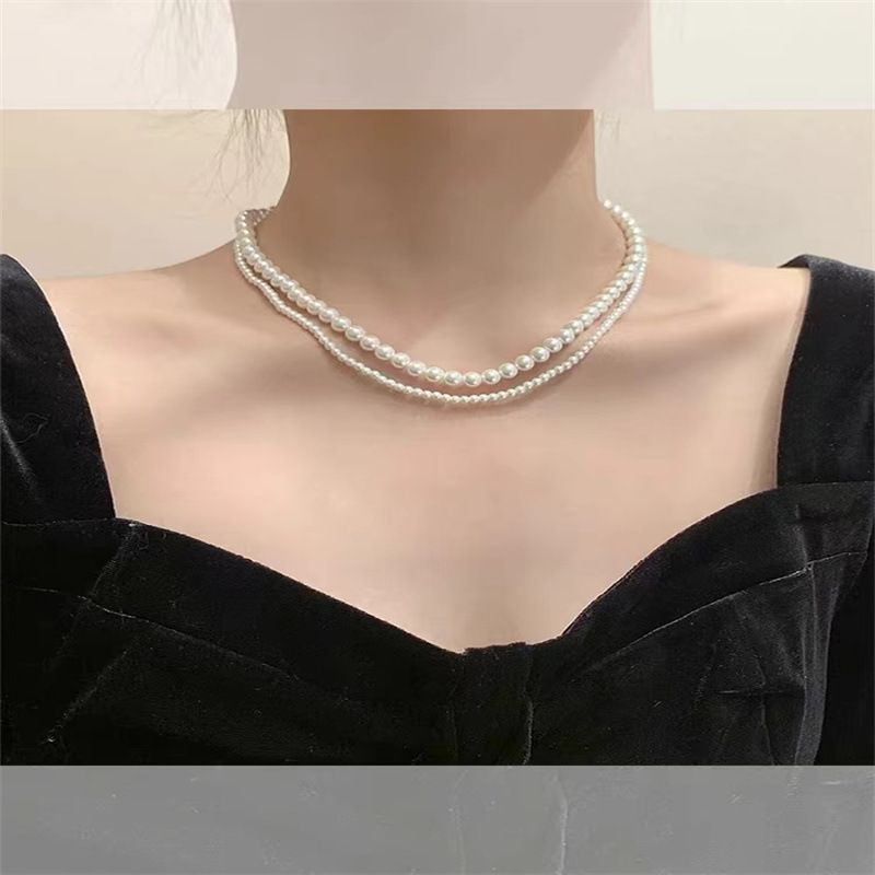 Lady Solid Color Imitation Pearl Titanium Steel Beaded Plating Women's Necklace 1 Piece