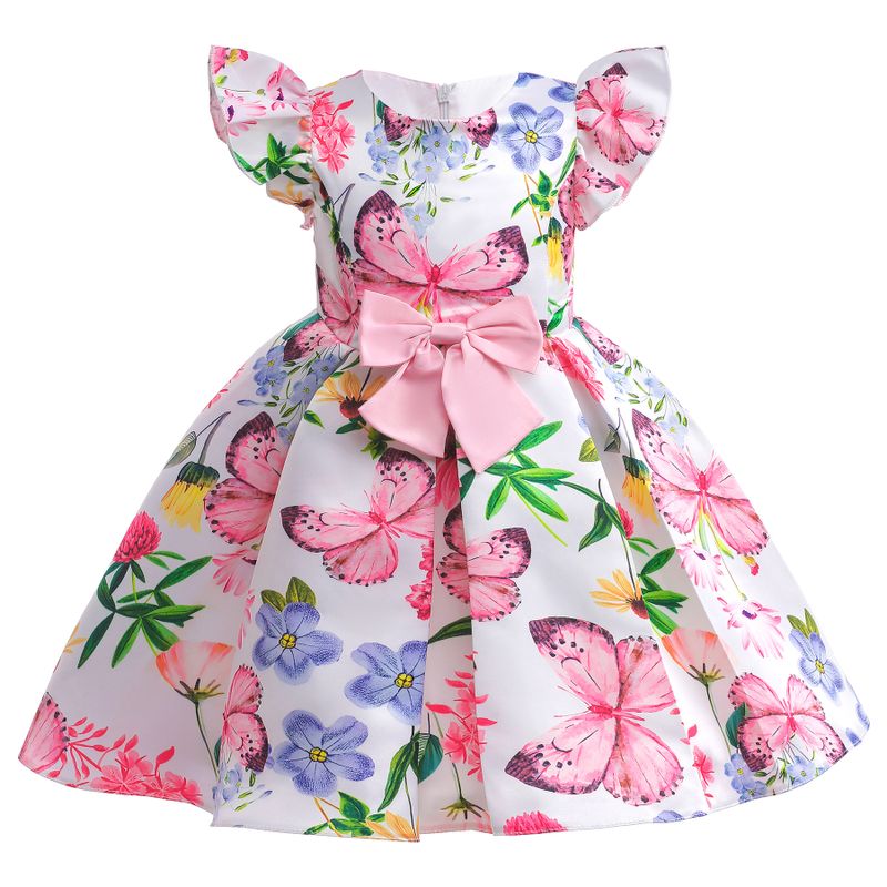 Cute Flower Butterfly Bowknot Polyester Girls Dresses