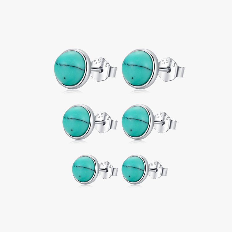 1 Pair Vintage Style Round Sterling Silver Plating Inlay Turquoise Rhodium Plated Ear Studs