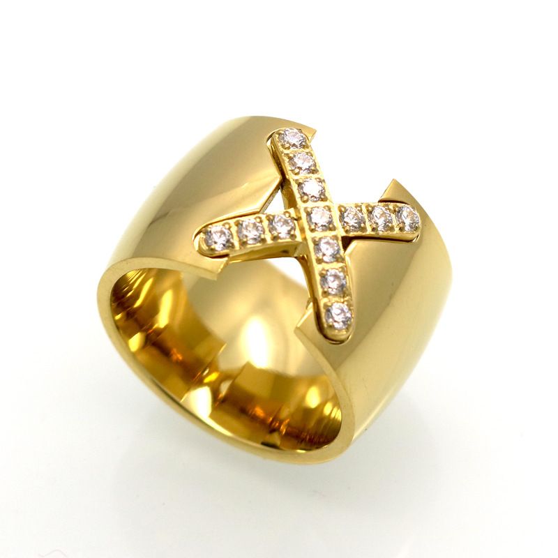 304 Stainless Steel 18K Gold Plated Simple Style Plating Inlay X-Shaped Zircon Rings