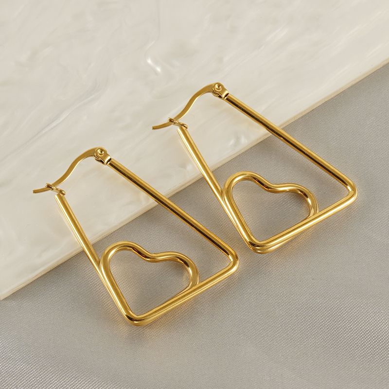 1 Pair Casual Cool Style Heart Shape Stainless Steel Plating 18k Gold Plated Drop Earrings