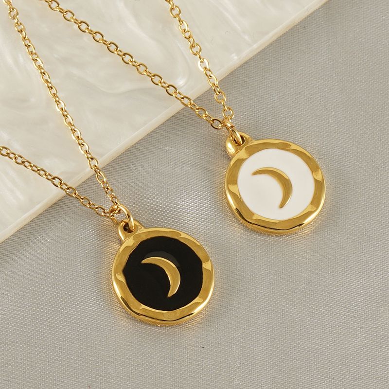 Stainless Steel 18K Gold Plated Hip-Hop Commute Cool Style Enamel Plating Moon Titanium Steel Pendant Necklace