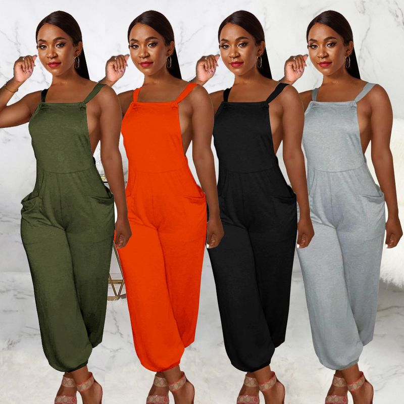 Women's Holiday Streetwear Solid Color Ankle-length Backless Jumpsuits