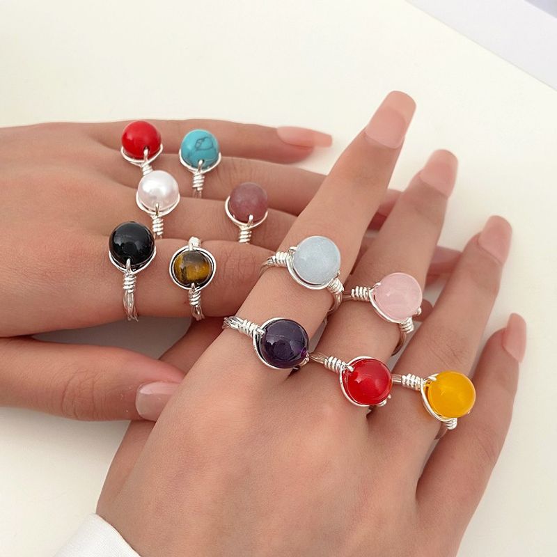 Vintage Style Classic Style Solid Color Copper 14k Gold Plated Natural Stone Wholesale Rings