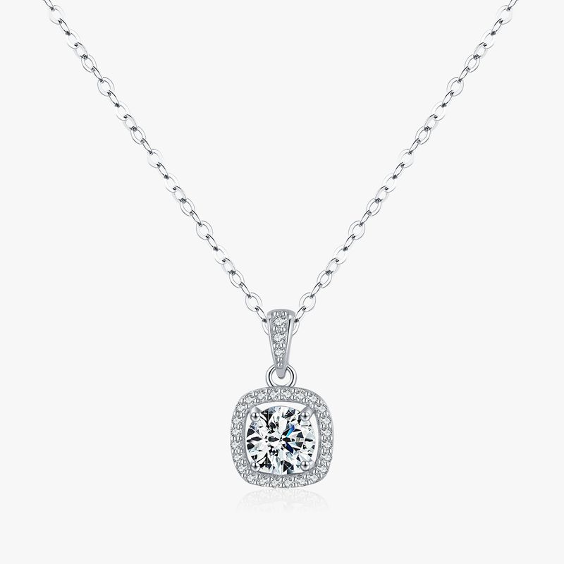Luxurious Square Sterling Silver Plating Inlay Zircon Rhodium Plated Pendant Necklace