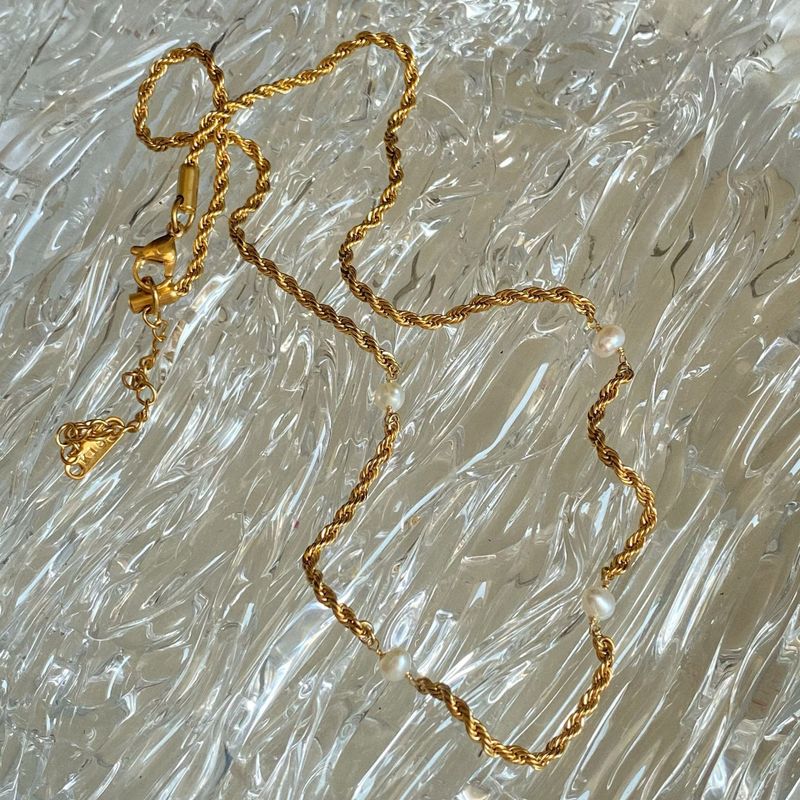 Großhandel Ig-stil Elegant Runden Rostfreier Stahl Malachit Süßwasserperle 18 Karat Vergoldet Armbänder Fußkettchen Halskette