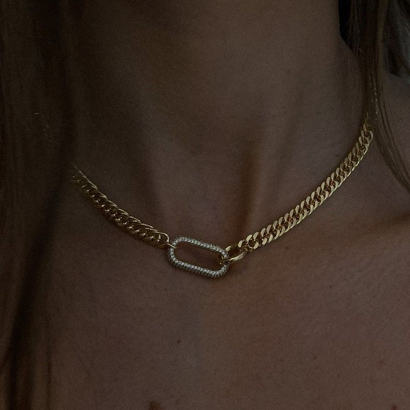 Retro Geometrisch Titan Stahl Überzug Inlay Zirkon 18 Karat Vergoldet Halskette