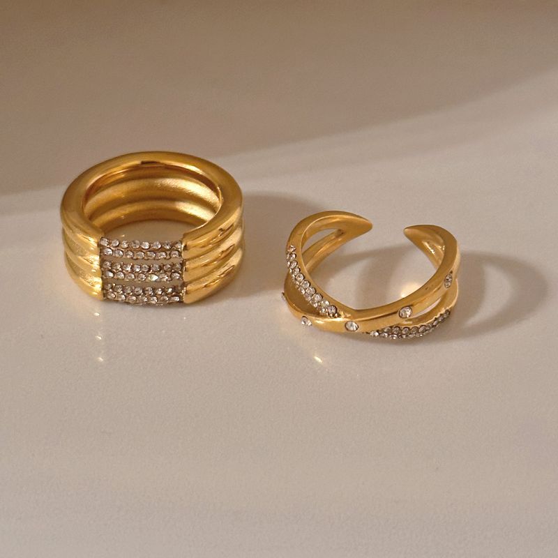 Anillos De Metal De Circón Chapado En Oro 18k Retro Geométrico Al Por Mayor