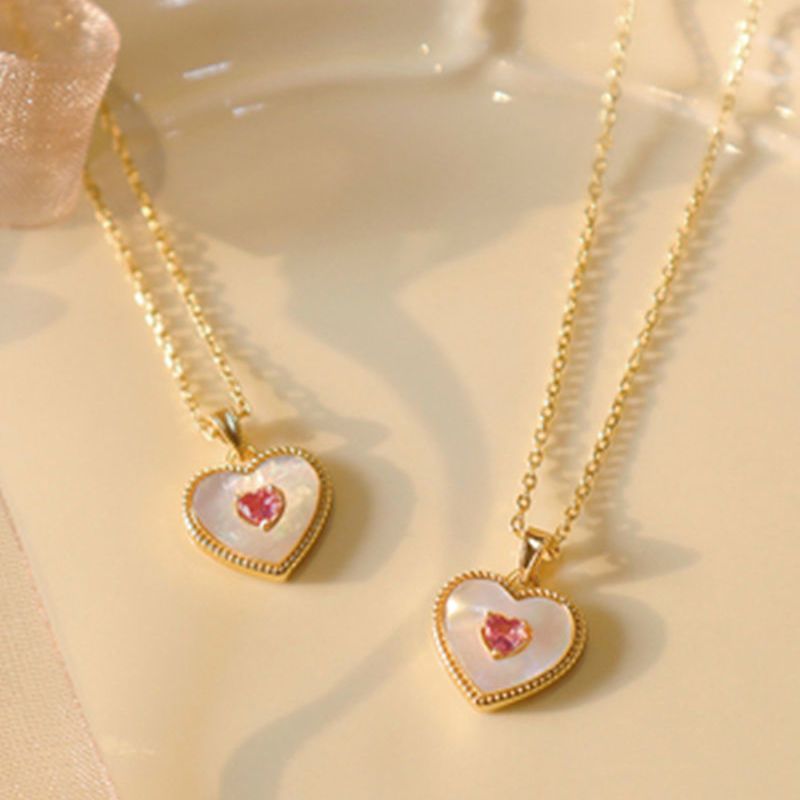 Moderner Stil Herzform Kupfer Überzug Inlay Künstliche Edelsteine Halskette Mit Anhänger