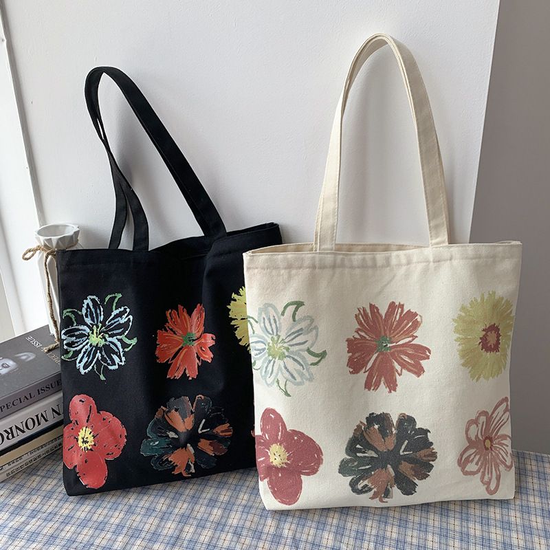 Women's Streetwear Flower Canvas Shopping Bags